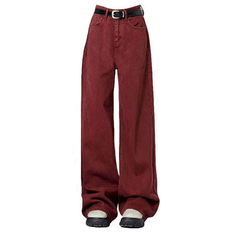 Wine Red Wide-Leg Jeans - Cute 2000s Outfits, Y2K Fashion Inspiration