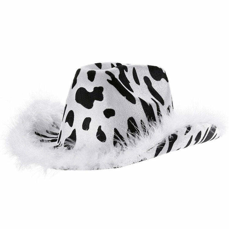 Y2K Aesthetic Cow Print Hat for Trendy Outfits & Fashion Inspiration