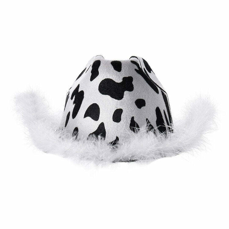 Y2K Aesthetic Cow Print Hat for Trendy Outfits & Fashion Inspiration