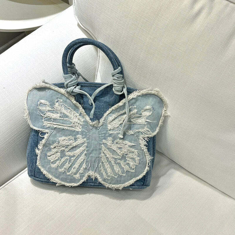 Y2K Aesthetic Denim Butterfly Handbag for Trendy Outfits & Fashion Ideas