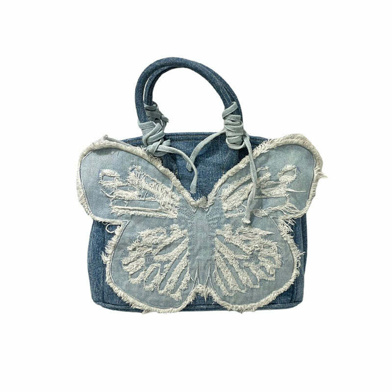 Y2K Aesthetic Denim Butterfly Handbag for Trendy Outfits & Fashion Ideas