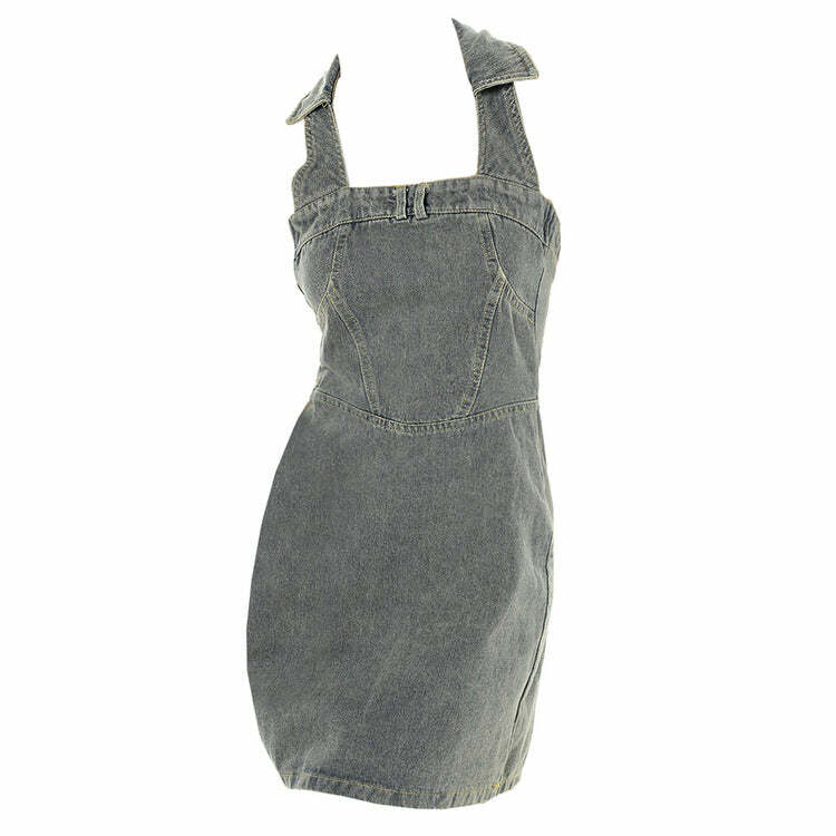 Y2K Aesthetic Halter Denim Dress: Trendy Outfit Ideas for Every Occasion