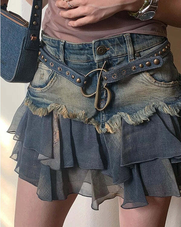 Y2K Aesthetic Ruffled Denim Skirt - Trendy Outfit Ideas for Every Occasion