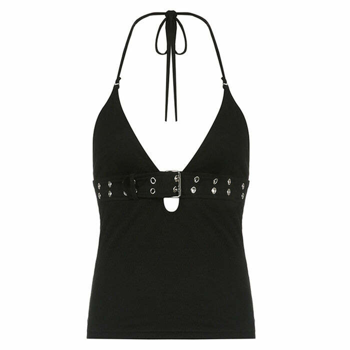 Y2K Buckle Halter Top: Trendy Outfit Ideas for Concerts & Casual Outings