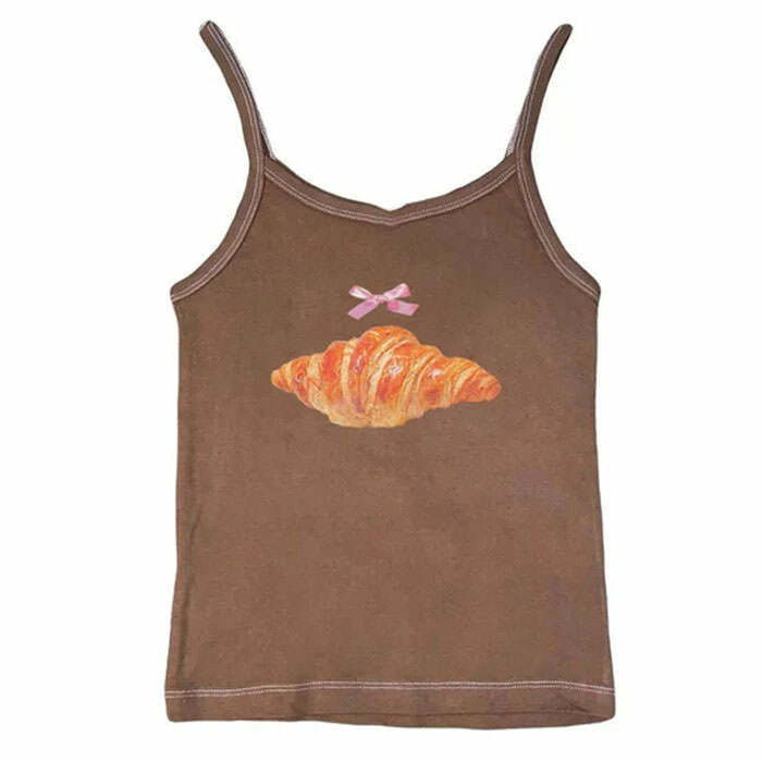 Y2K Croissant Print Tank Top: Trendy Outfit Ideas for Every Occasion