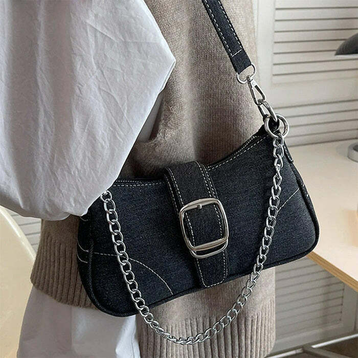 Y2K Denim Baguette Bag: Perfect for Concerts, Casual Outfits