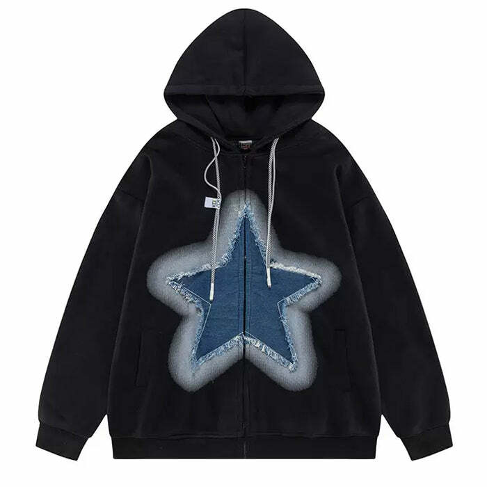 Y2K Denim Star Zip Up Hoodie: Trendy Outfit Ideas for Every Occasion