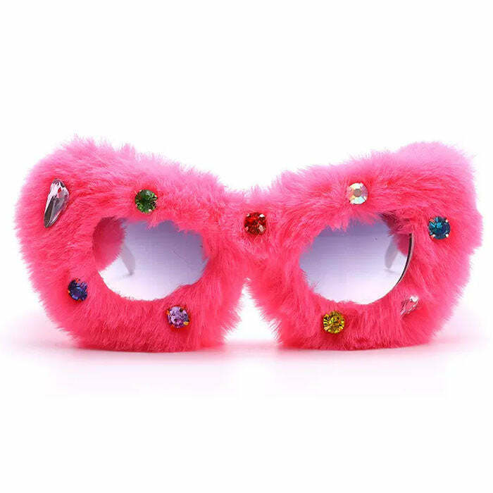 Y2K Fuzzy Rhinestone Glasses - Cute 2000s Fashion Accessory for Outfits