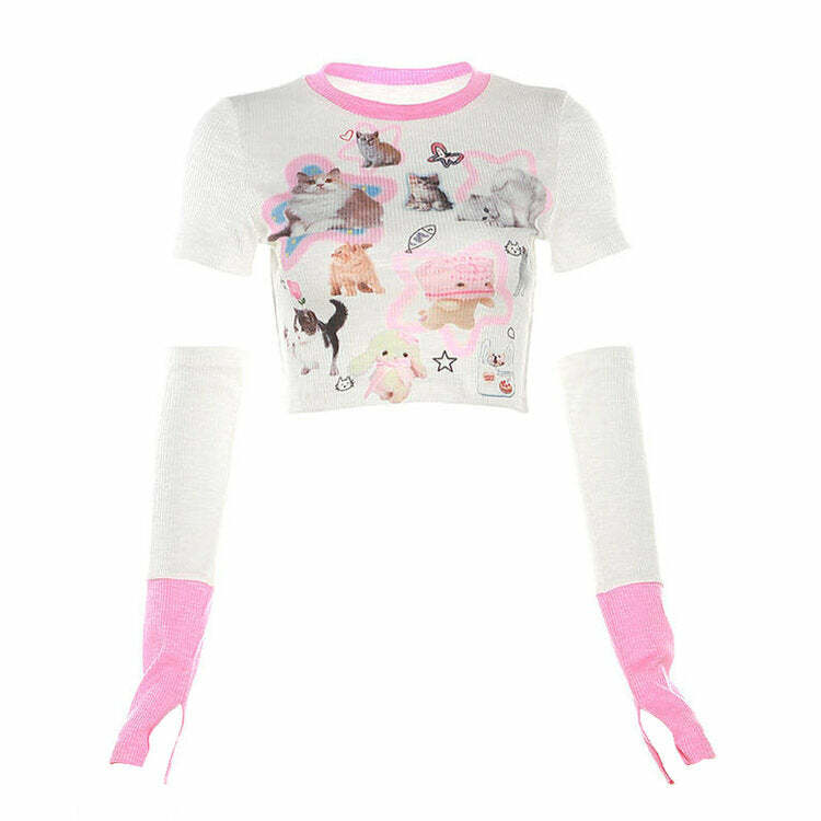 Y2K Kitten Top & Gloves Co-Ord: Trendy Outfit Ideas for Every Occasion