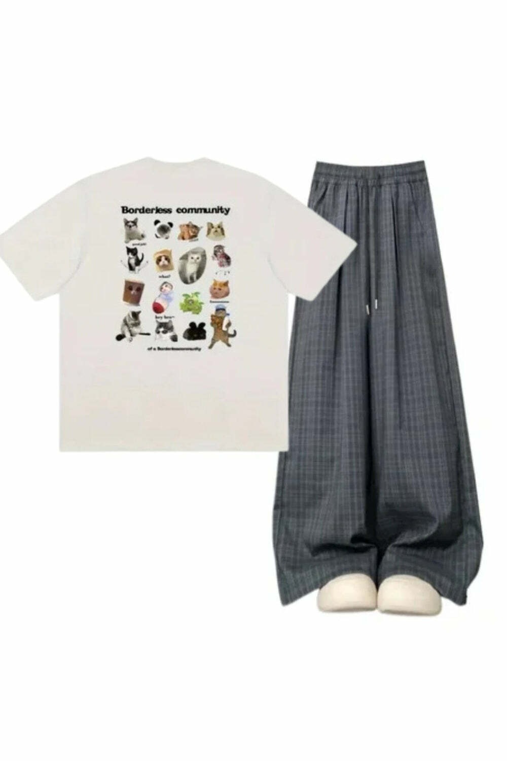 Y2K Outfit: Oversized Plaid Slouchy Pants & Fun Pet Print Tee Outfit Ideas