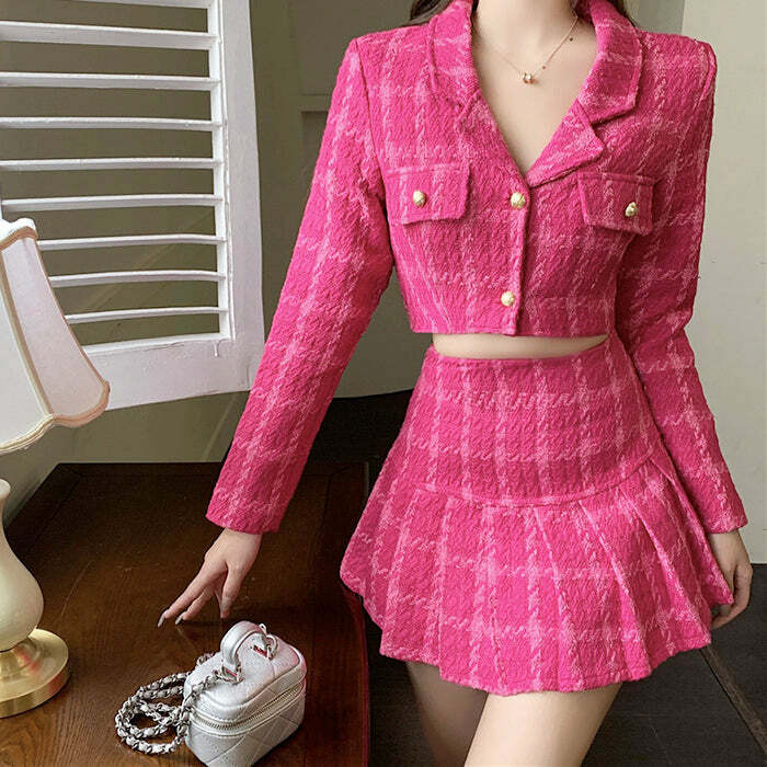 Y2K Pink Tweed Jacket & Skirt Co-Ord: Chic Outfit Ideas for Any Occasion