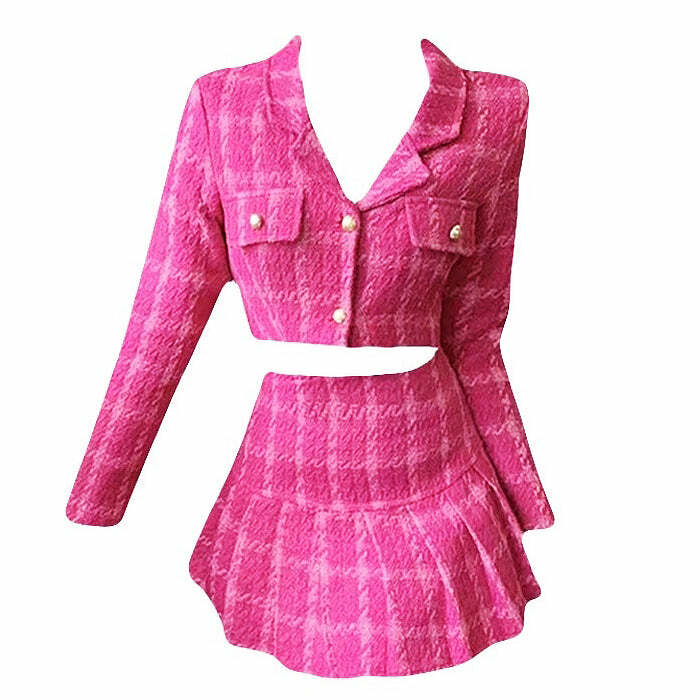 Y2K Pink Tweed Jacket & Skirt Co-Ord: Chic Outfit Ideas for Any Occasion