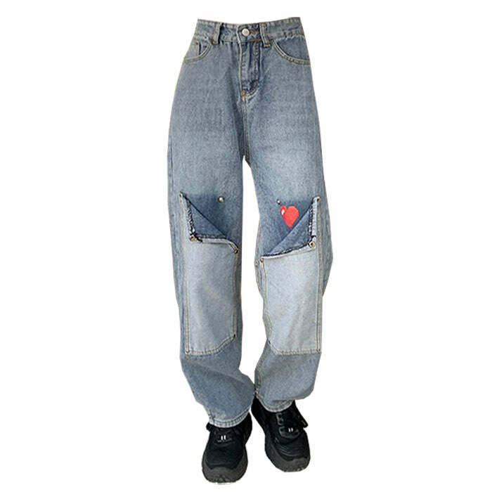 Y2K Pixel Heart Wide Jeans: Trendy Outfit Ideas for Concerts & Casual Days