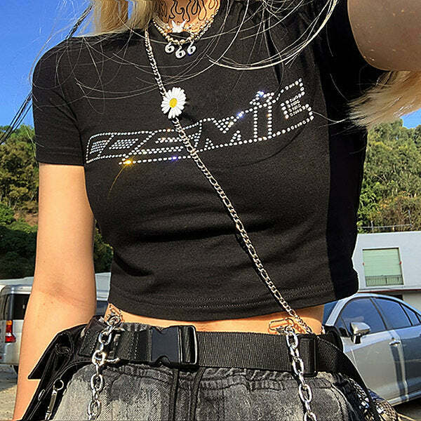 Y2K Rhinestone Cosmic Crop Top: Trendy Outfit Ideas for Every Occasion