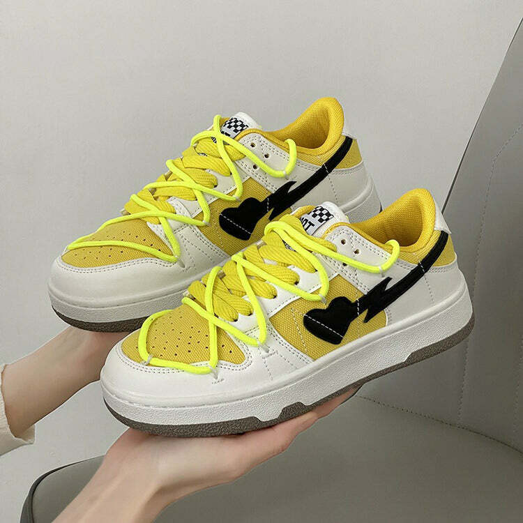 Yellow & Black Heart Aesthetic Sneakers for Trendy Outfit Ideas