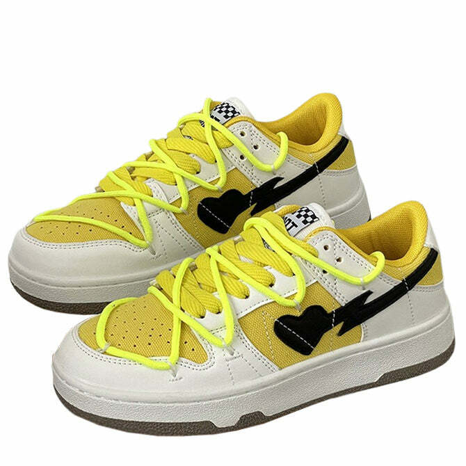 Yellow & Black Heart Aesthetic Sneakers for Trendy Outfit Ideas