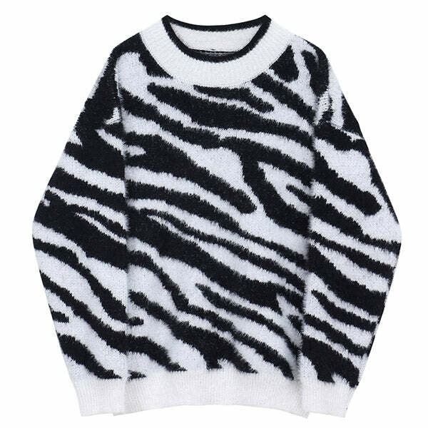 Zebra Print Knit Sweater - Cute 2000s Outfits & Y2K Fashion Inspiration